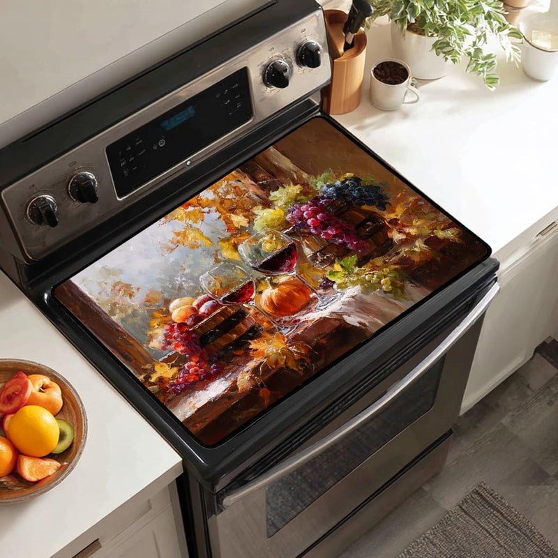 WRTCPOC Autumn Stove Top Cover for Electric Stove,The Harvest Season Glass Top Stove Cover Protector,Red Wine Glasses Glass Cooktop Covers Pumpkins Kitchen Flat Electric Stove Top Covers - Image 4
